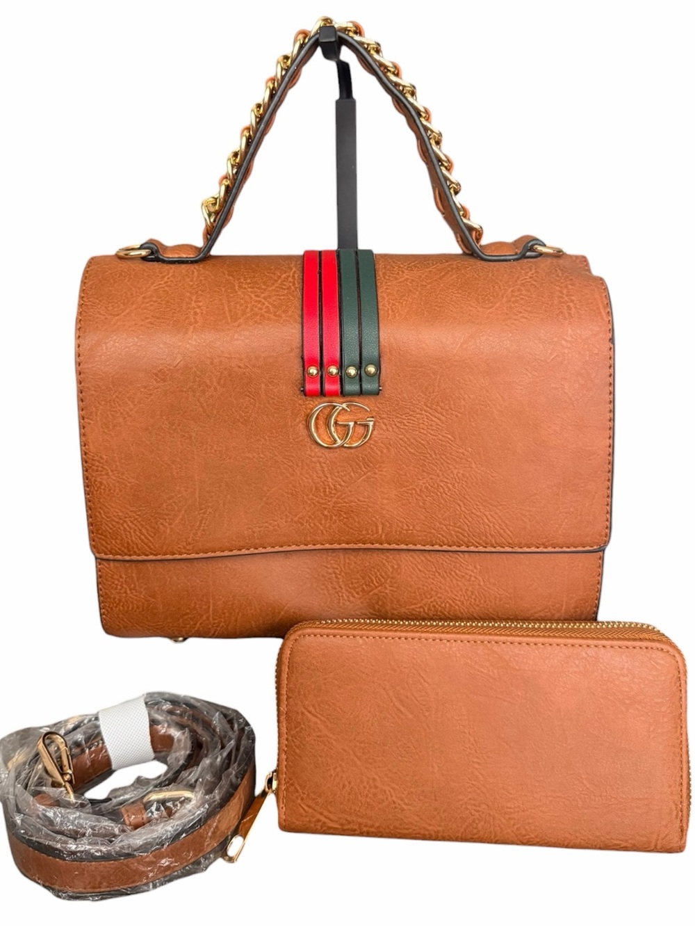 Fashion Tan Top-Handle Satchel with Matching Wallet